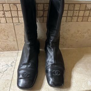 Chanel Black Leather Women's Boots